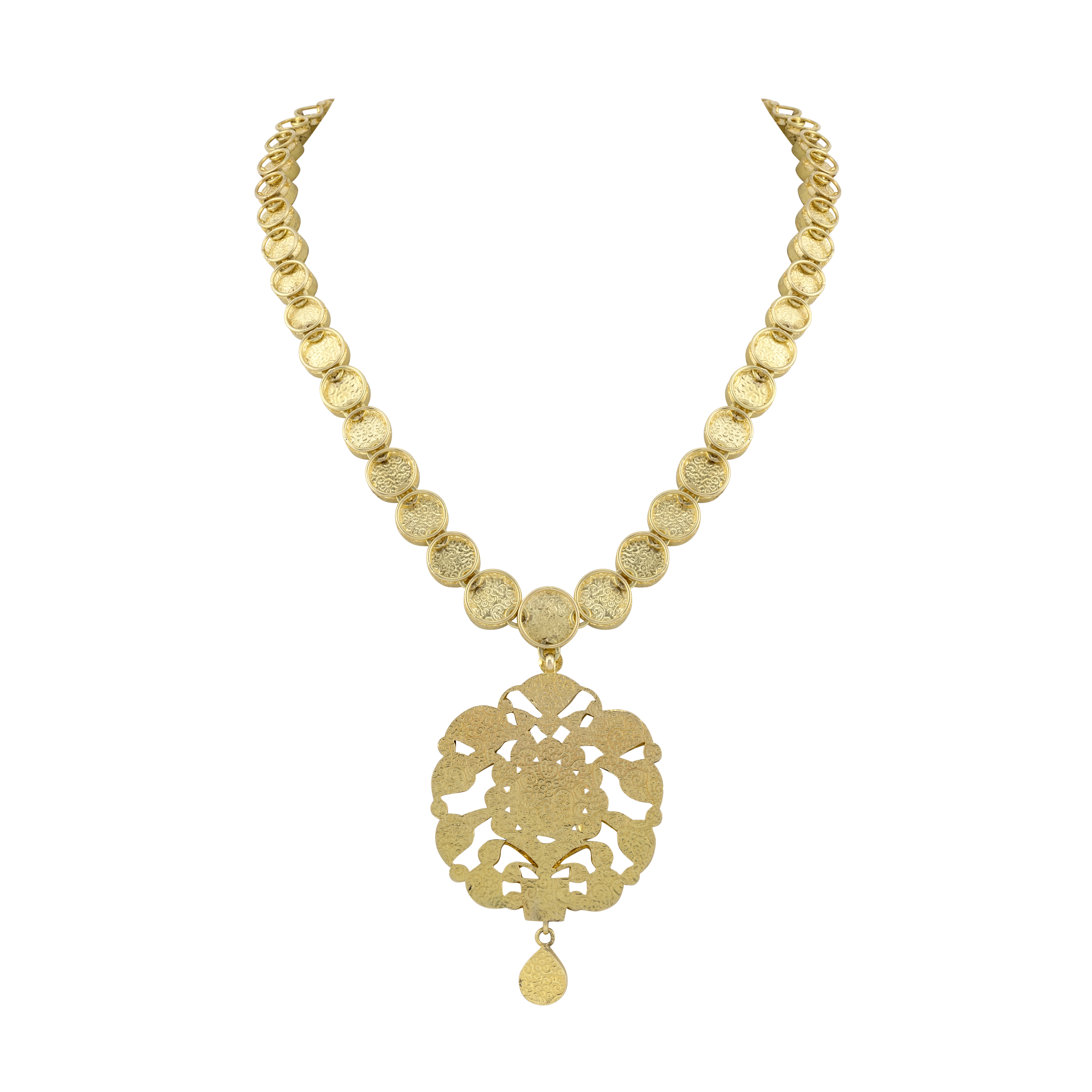 Polki Necklace with Intricate Floral Pendant